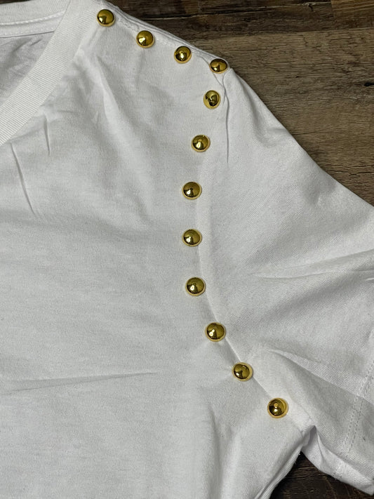 White/Gold Rivet Tee