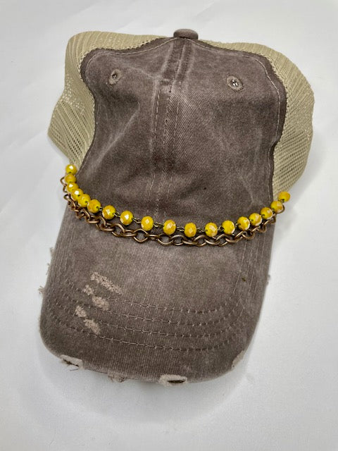 Brown and Mustard beaded cap