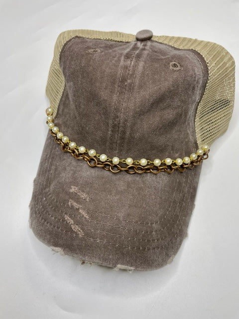 Brown and Pearl beaded cap