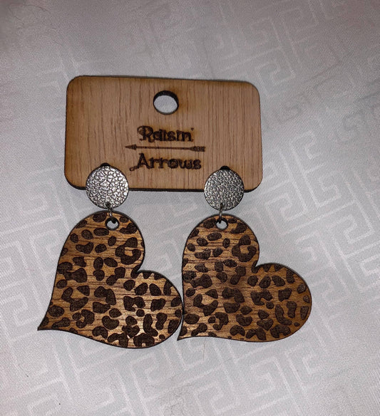 Cheetah wood earrings